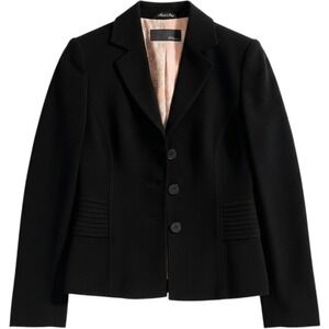 Les Copains Black Blazer Jacket Pleated Waist Floral Lining Made in Italy Size 0